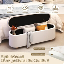 Costway Oval Storage Bench 139 Cm Long Ottoman Bench With Flip Top Upholstered Footrest - thumbnail 8
