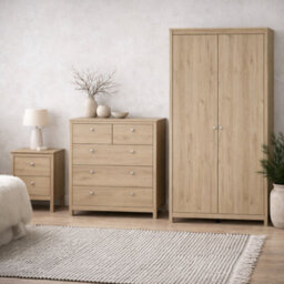 Wyld Haus Gossmere 3-Piece Bedroom Set Hickory Oak Effect Bedside Table Chest Of Drawers Wardrobe