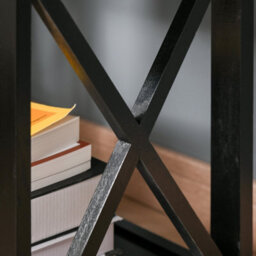 Wyld Haus Vidodo Black Wooden Bedside Table With Drawer, X-Bar Base And Lower Shelf - Compact 40X30X55Cm - thumbnail 7