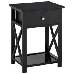 Wyld Haus Vidodo Black Wooden Bedside Table With Drawer, X-Bar Base And Lower Shelf - Compact 40X30X55Cm - thumbnail 2