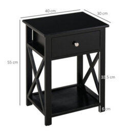Wyld Haus Vidodo Black Wooden Bedside Table With Drawer, X-Bar Base And Lower Shelf - Compact 40X30X55Cm - thumbnail 3