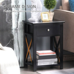 Wyld Haus Vidodo Black Wooden Bedside Table With Drawer, X-Bar Base And Lower Shelf - Compact 40X30X55Cm - thumbnail 4