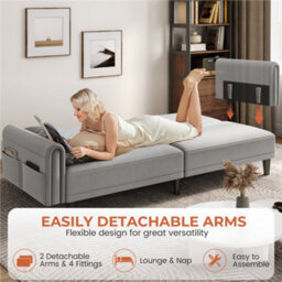 Yaheetech 3 Seater Convertible Sofa Bed For Limited Space- Light Grey - thumbnail 8