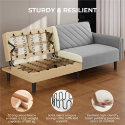 Yaheetech 3 Seater Convertible Sofa Bed For Limited Space- Light Grey - thumbnail 6