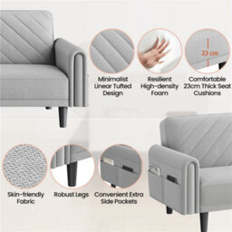 Yaheetech 3 Seater Convertible Sofa Bed For Limited Space- Light Grey - thumbnail 7