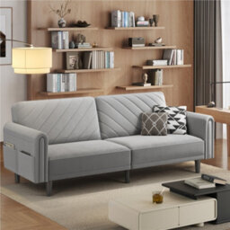 Yaheetech 3 Seater Convertible Sofa Bed For Limited Space- Light Grey - thumbnail 2