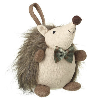 Heaven Sends Beige Fabric Hedgehog Door Stop With Bow Tie - 24.5 X 16 Cm