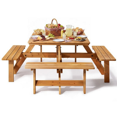 Light Brown Garden Picnic Table With Bench & Parasol Hole, Pub Table Set, Square - image 1