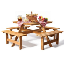 Light Brown Garden Picnic Table With Bench & Parasol Hole, Pub Table Set, Square - thumbnail 5