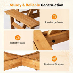 Light Brown Garden Picnic Table With Bench & Parasol Hole, Pub Table Set, Square - thumbnail 2