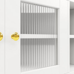 Abrihome Modern White & Gold Storage Cabinet W/ Glass Door, Wine Holder, Multi-Layered Shelves - Home & Restaurant Use (145X39X171Cm) - thumbnail 7