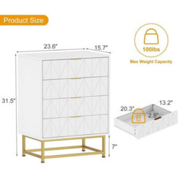 White Modern Wooden Chest Of Drawers Tall Wide 4 Drawer Bedroom Furnitures Cabinet - thumbnail 2
