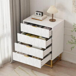 White Modern Wooden Chest Of Drawers Tall Wide 4 Drawer Bedroom Furnitures Cabinet - thumbnail 4