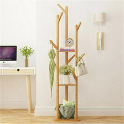 Retro Wood Coat Rack Stand Garment Tree Hanger Clothes Suits Jacket Narrow Space - thumbnail 5