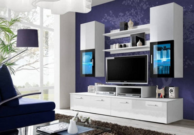 "Arte Mini Entertainment Unit For Tvs Up To 42"" - Sleek White Gloss Front & White Matt Carcass - W2000mm X H1900mm X D450mm"