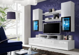 "Arte Mini Entertainment Unit For Tvs Up To 42"" - Sleek White Gloss Front & White Matt Carcass - W2000mm X H1900mm X D450mm"
