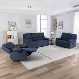 More4Homes Sydney 1+2+3 Seater Fabric Manual Recliner Sofa Set Blue - thumbnail 3