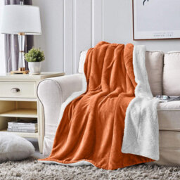 Ameha Sherpa Fleece Blanket Rust Reversible Throw Soft Thick & Warm For Sofa Bed & Travel Double 150X200Cm - thumbnail 9
