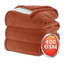 Ameha Sherpa Fleece Blanket Rust Reversible Throw Soft Thick & Warm For Sofa Bed & Travel Double 150X200Cm - thumbnail 1