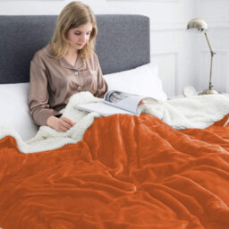Ameha Sherpa Fleece Blanket Rust Reversible Throw Soft Thick & Warm For Sofa Bed & Travel Double 150X200Cm - thumbnail 4