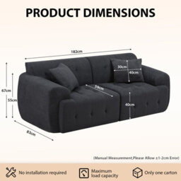 Luckracer Boneless Sofa 2 Seater Modular Sectional Corner Sofa 180Cm Cloud Couch With Deep Seat Memory Foam Sofa Bed Grey - thumbnail 2