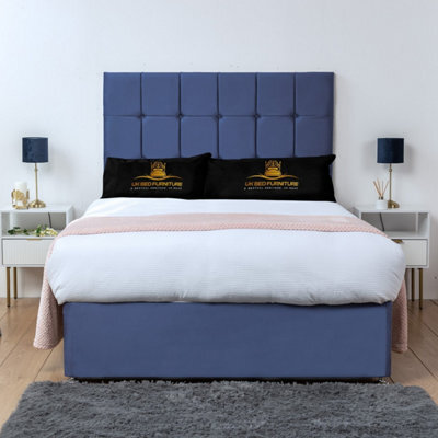 UKBEDFURNITURE Florence Blue Plush  Divan Bed Base With 26 Inch Headboard - No Storage - image 1