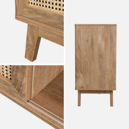 Sweeek - 150Cm Sideboard With 2 Sliding Doors And Shelves Wood Effect And Cane Detail - thumbnail 3