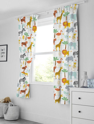Bloomsbury Mill - Jungle Animal Curtains For Kids Bedroom - Lined Curtain Pair With Tie Backs 66 X 72 Inch Or 168Cm X 183Cm - image 1