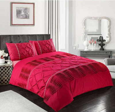 Homes & Linen Duvet Cover Set Eleanor Pintuck Stripes Luxury Quilt Cover Sets Soft Poly Cotton Easy Care Bedding Set