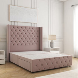 "Bsspoke Ruby Divan Bed Set In Pink Plush Velvet With 54"" Headboard & Footboard 2 Drawers Footend & No Mattress In All Sizes" - thumbnail 2