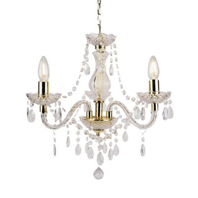 First Choice Lighting Classic Clear Gold Marie Therese 3 Light Ceiling Pendant Chandelier - image 1