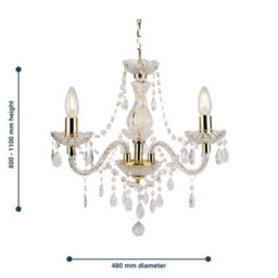 First Choice Lighting Classic Clear Gold Marie Therese 3 Light Ceiling Pendant Chandelier - thumbnail 4