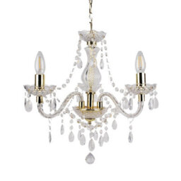 First Choice Lighting Classic Clear Gold Marie Therese 3 Light Ceiling Pendant Chandelier - thumbnail 3