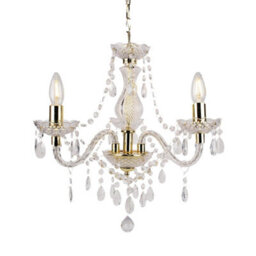 First Choice Lighting Classic Clear Gold Marie Therese 3 Light Ceiling Pendant Chandelier - thumbnail 1