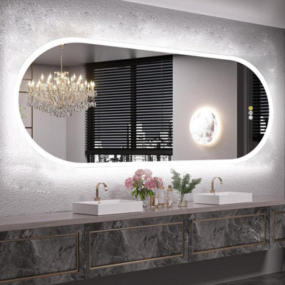 Luvodi Long Oval Bathroom Led Wall Mirror Makeup Mirrors, Backlit, Dimmable, 3 Lights, Anti-Fog 120X60Cm - image 1