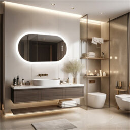 Luvodi Long Oval Bathroom Led Wall Mirror Makeup Mirrors, Backlit, Dimmable, 3 Lights, Anti-Fog 120X60Cm - thumbnail 7