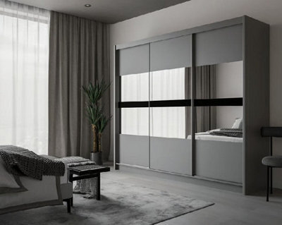 Arte Batumi 250Cm Sliding Door Wardrobe In Grey Matte - Modern Mirrored Elegance With Flexible Storage - image 1