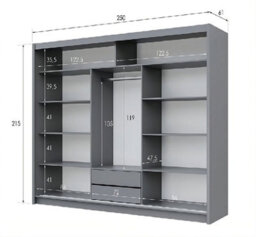 Arte Batumi 250Cm Sliding Door Wardrobe In Grey Matte - Modern Mirrored Elegance With Flexible Storage - thumbnail 4