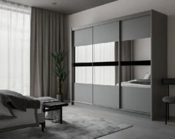 Arte Batumi 250Cm Sliding Door Wardrobe In Grey Matte - Modern Mirrored Elegance With Flexible Storage - thumbnail 1