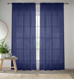 "Enhanced Living Sheer Navy Plain Woven Voile Slot Top Curtain Panel Pair (57X48"") 145X122Cm"