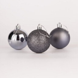 Shatchi 50mm/12Pcs Christmas Baubles Shatterproof Dark Grey,tree Decorations - thumbnail 1