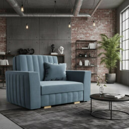 Viva Glam I Living Room Sleeper Armchair With Storage Chipboard Frame Wave Springs Wooden Slats 85X115X98Cm Blue - thumbnail 2