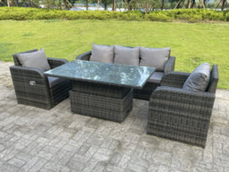 Fimous Rattan Outdoor Garden Furniture Lifting Adjustable Dining Or Coffee Table Sets Lounge Sofa Recling Chairs 5 Seater - thumbnail 4