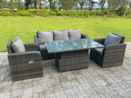 Fimous Rattan Outdoor Garden Furniture Lifting Adjustable Dining Or Coffee Table Sets Lounge Sofa Recling Chairs 5 Seater - thumbnail 1