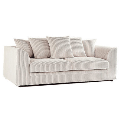 Jumbo Cord Sofa Cream 3 Seater Scatterback