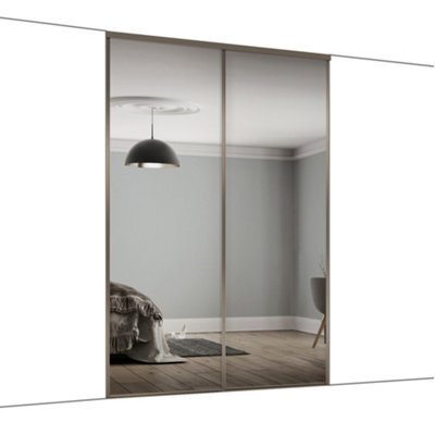 Spacepro Classic Panelled Mirrored Gloss Nickel 2 Door Sliding Wardrobe Door Kit (H)2220mm (W)1489mm - image 1