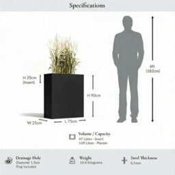 Woven Wood 75Cm Long Zinc Galvanised Matte Black 90Cm Tall Trough Planter - thumbnail 9