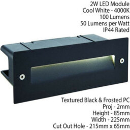 Ip44 Led Full Brick Light Textured Black & Angled Down Guide 2W Cool White - thumbnail 2