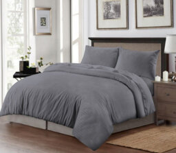 Homes & Linen Super Soft Brushed Microfiber Embossed Stripe Grey Duvet Cover Set With Pillowcases