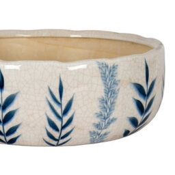 Large Blue Floral Ceramic Bowl Pot - Elegant Centerpiece & Plant Container - thumbnail 2